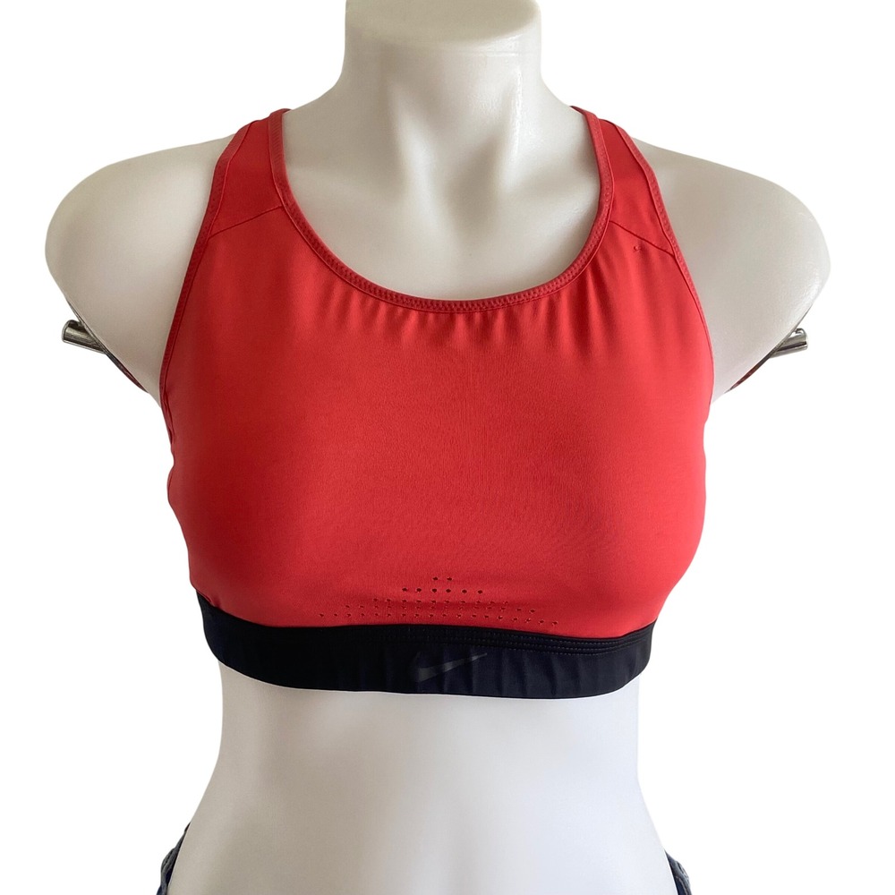 Nike Dri-FIT Red Black Strappy Criss Cross Sports Bra Large Perforated Workout